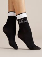 Visualizza Calze corte donna con fascia bianca e scritta Belle Ame