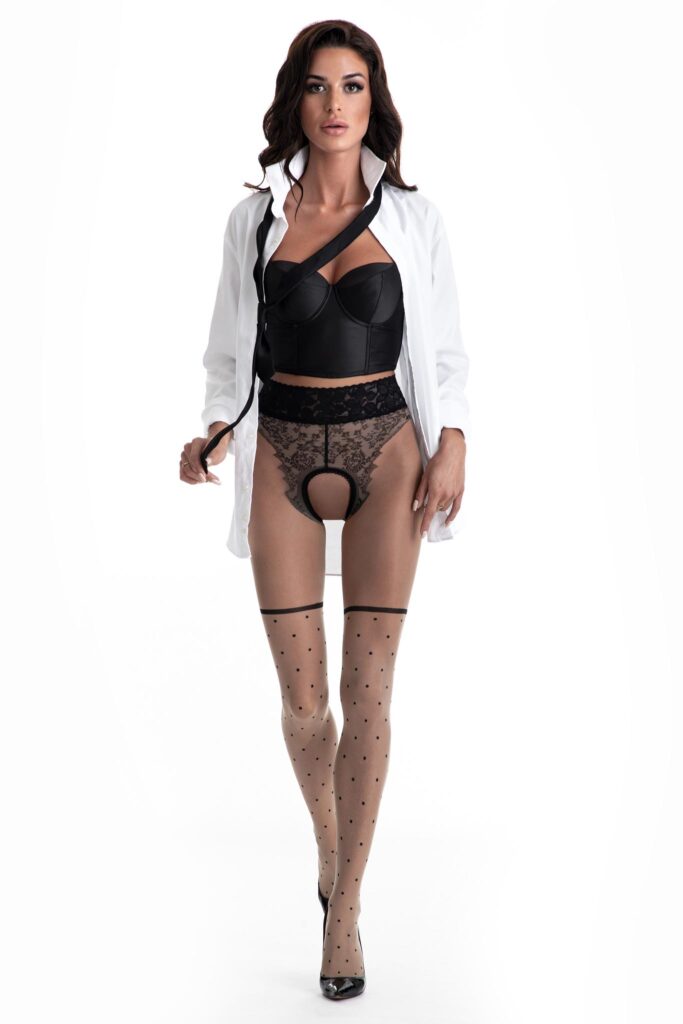 Visualizza Collant aperto con pois e slip disegnati Lolita Beige