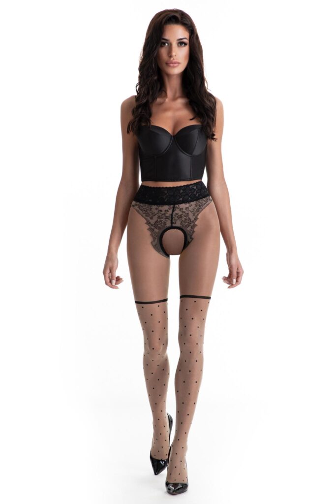 Visualizza Collant aperto con pois e slip disegnati Lolita Beige