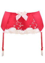 Visualizza Reggicalze raso rosso con inserti in tulle beige Astra 01
