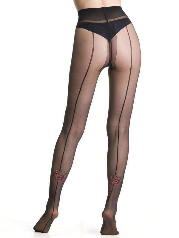 Visualizza Collant con riga e cuori intrecciati Ozone Black A
