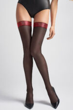 Visualizza Autoreggenti con balza rossa in lurex Coco T21 Black Red