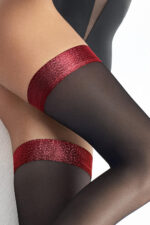 Visualizza Autoreggenti con balza rossa in lurex Coco T21 Black Red